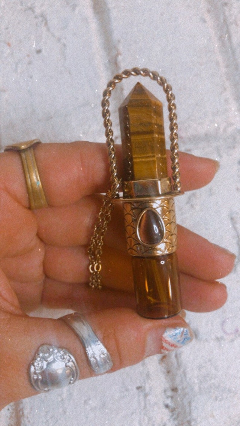 Roller bottle necklace, Custom Crystal point, Essential Oil necklace, Crystal jewelry,mermaid image 3