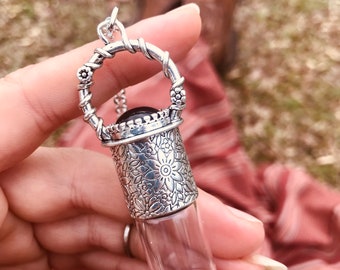 Roller bottle necklace, essential oil necklaces, crystal,flower, stamped, boho accessories