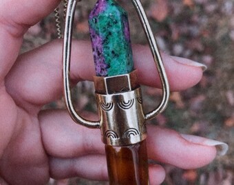 Bronze, Essential Oil necklace,Roller bottle necklaces, crystal, rainbow