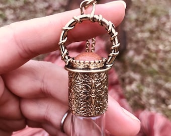 Roller bottle necklace, essential oil necklaces, crystal,flower, stamped, boho accessories