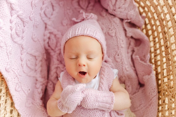 Pure Wool Blanket Handmade Knit Baby Blanket Etsy