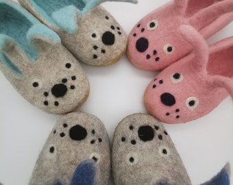 Felt slippers for children, kids warm slippers, bunny slippers, filzschuhe