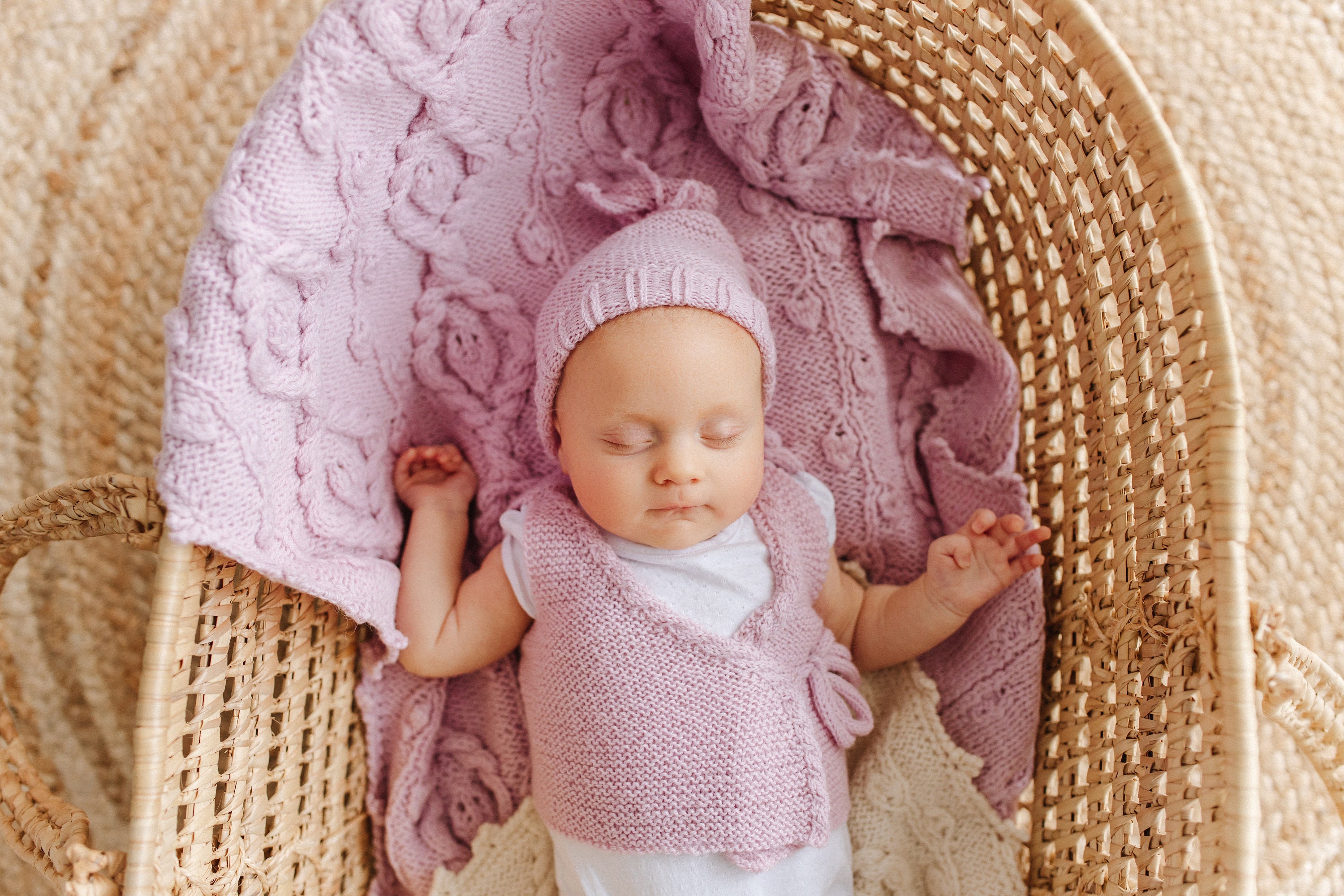 Knitted Baby Set, Woollen Premmie Set, Infant Vest and Hat, Handknit ...