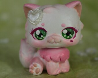 Littlest Pet Shop Pink & Mauve Tabby Cat #1660 Green Eyes Authentic Hasbro 