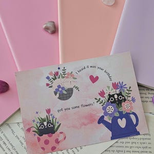 Carte postale Joyeux anniversaire || Chat|| Printemps || Carte postale || BookdragonMarit