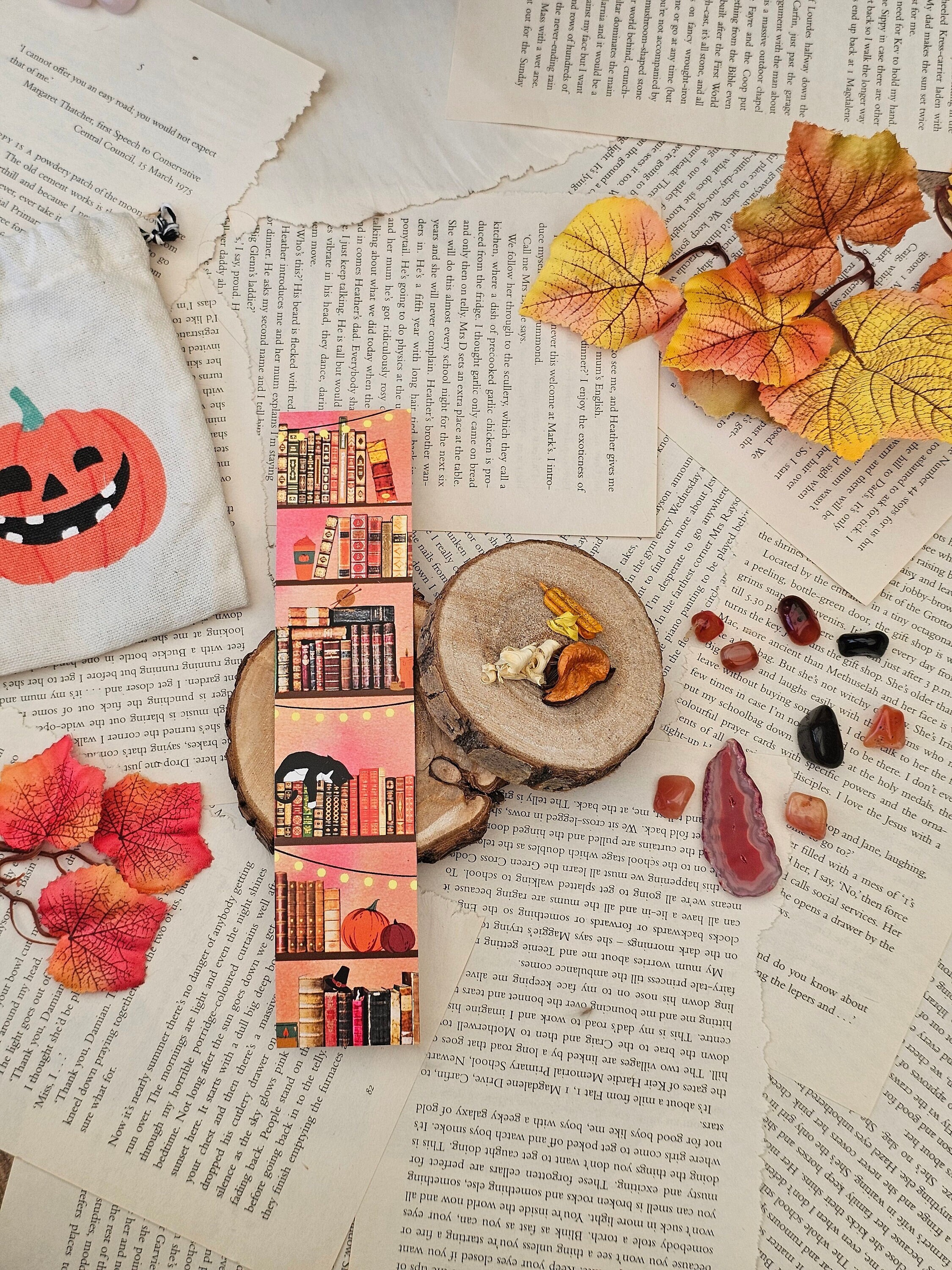 Autumn Bookshelf || Cat || Autumn || Fall || Autumn || October || Halloween || Bookmark || BookdragonMarit