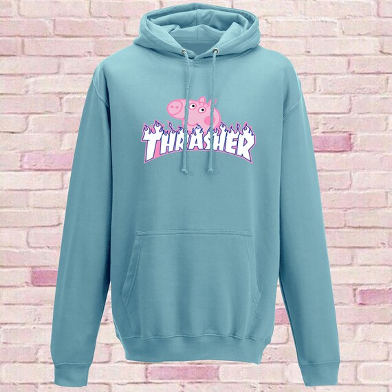 blue and green thrasher hoodie
