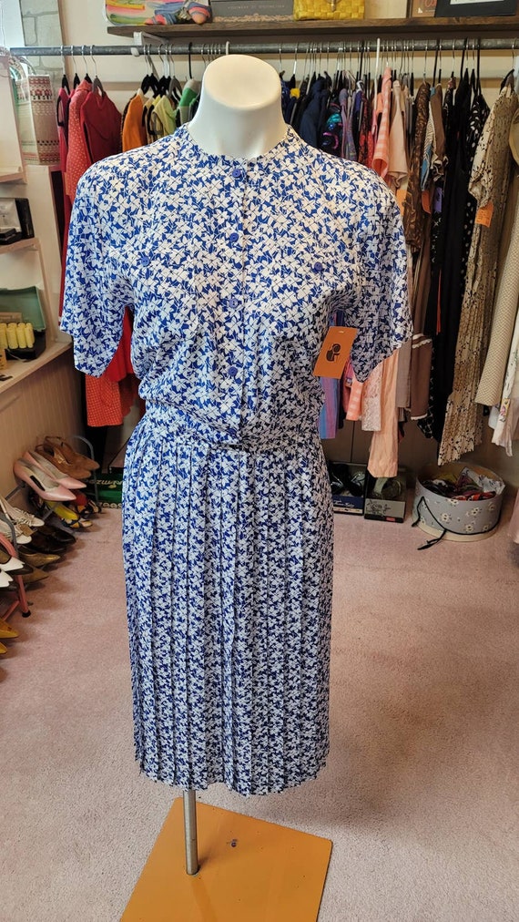 90s M Liz Petites blue floral day dress - image 1