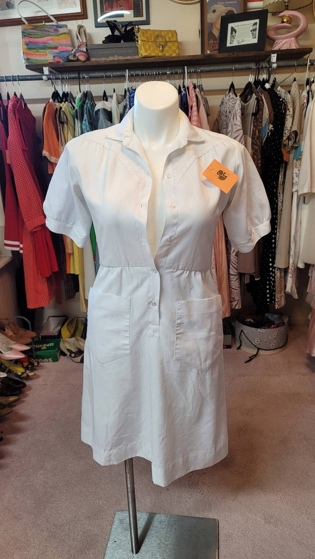 L XL Vintage White Swan Uniform Nurse Plus Volup Etsy