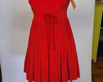 60s red velvet mini dress S