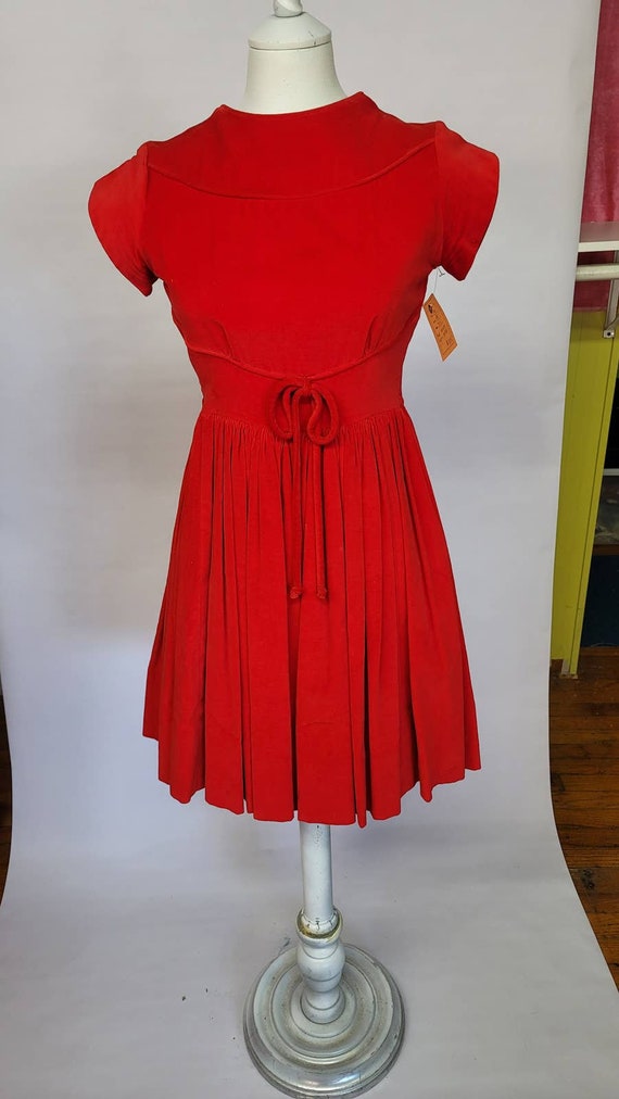 60s red velvet mini dress S