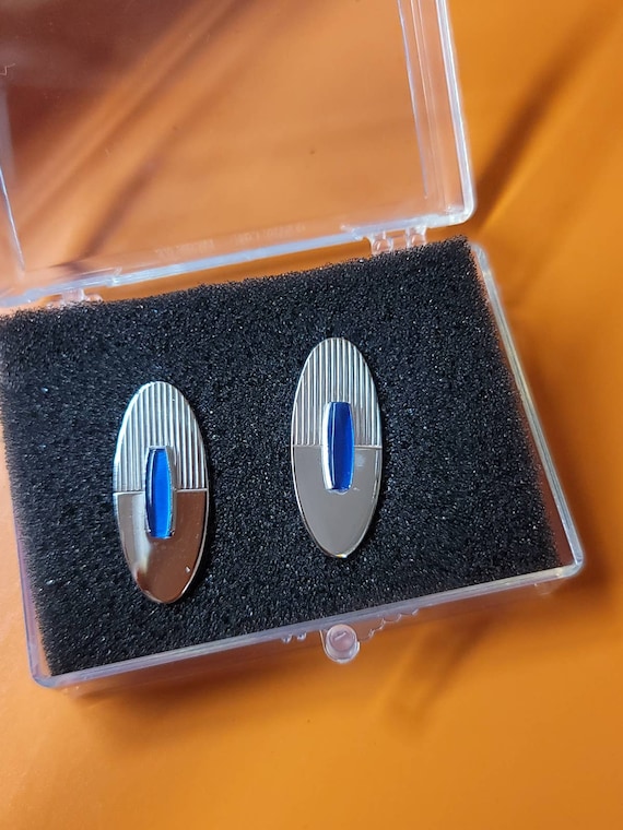 vintage mid century cufflinks blue and silver