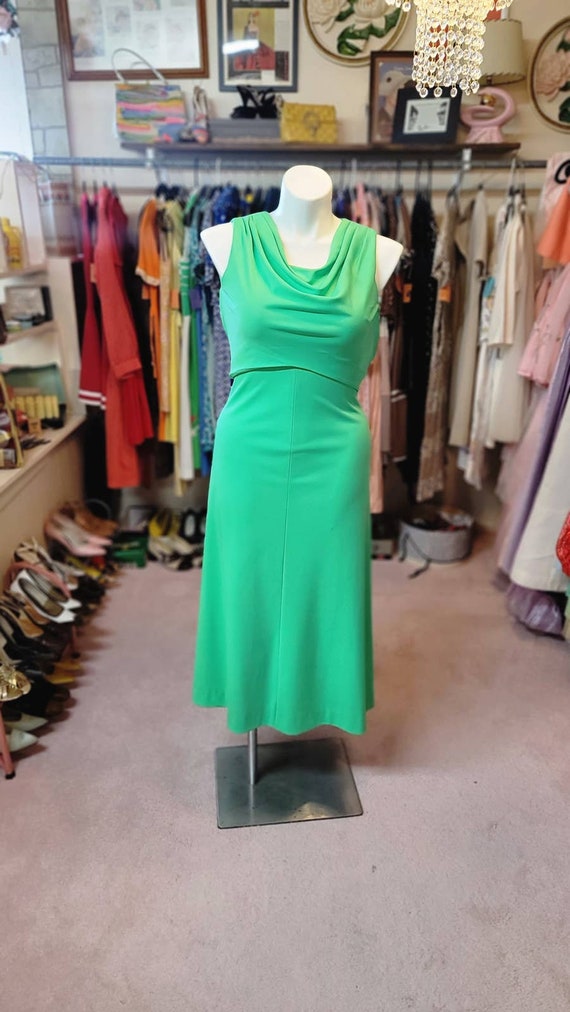 L Leslie Fay green maxi dress 1970s