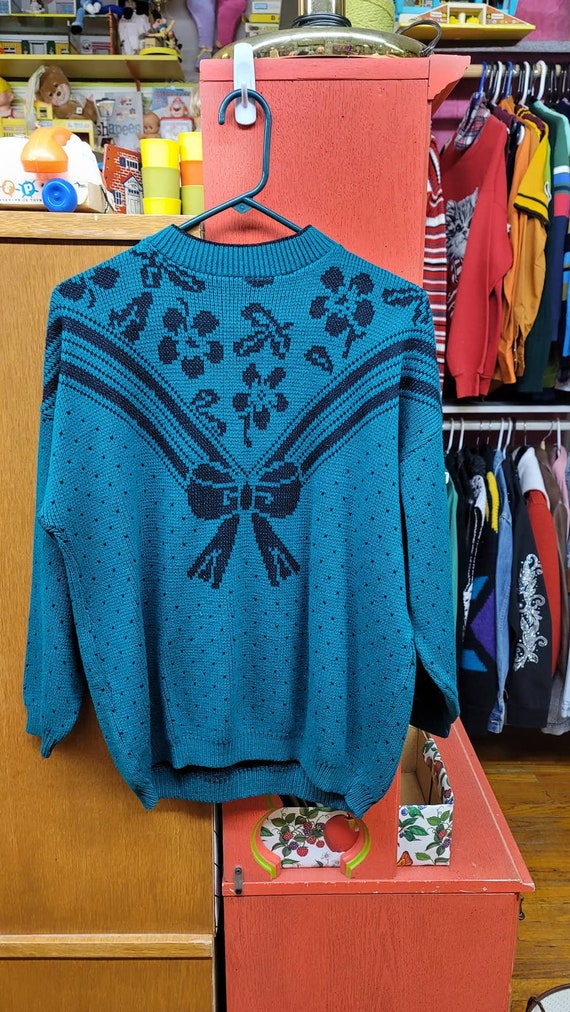 XL/XXL vintage 90s teal ugly sweater with bow