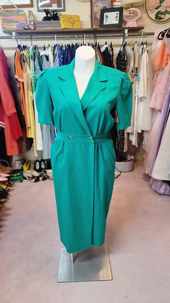 XL green 1980s/90s shirt dress