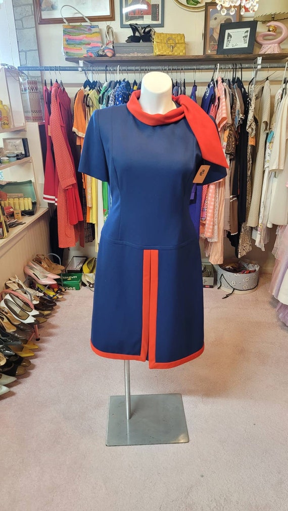 L XL 1960S Wilshire of Boston navy and red dress