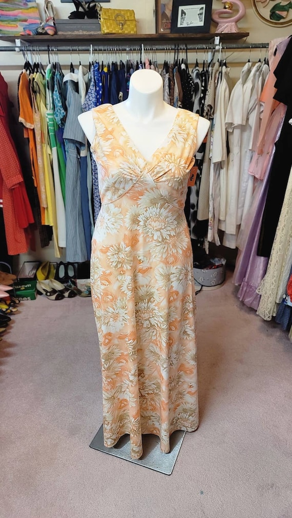 XL vintage orange floral print maxi dress