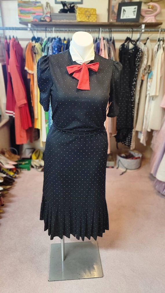 vintage black polka dot mid dress