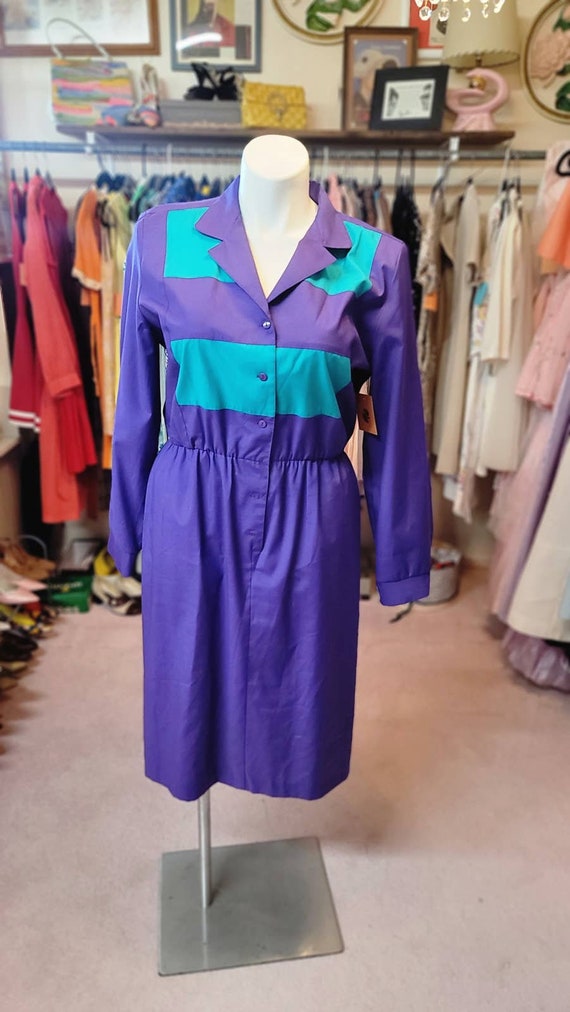 L XL Willi of Ca purple and teal day dress 90s