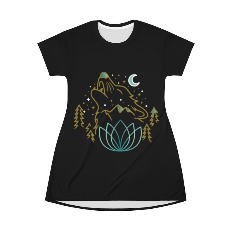 MeraKi/'s Essentials Celestial Wolf Black Shirt Dress Pajama Top