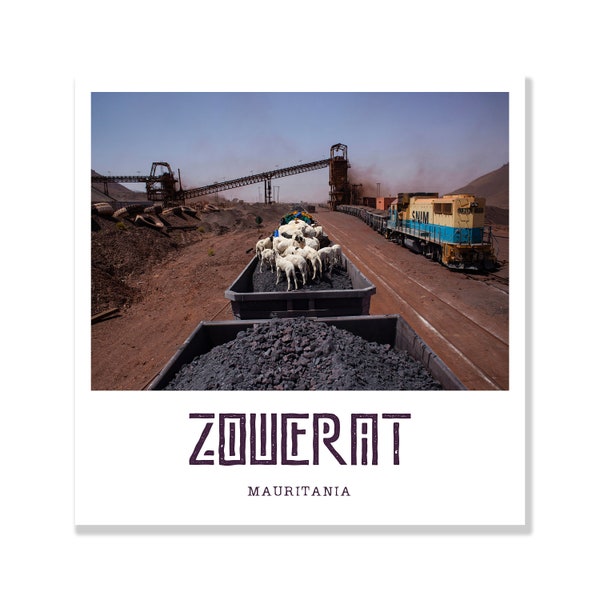 Africa Travel Poster, Sahara Desert Train Fine Art Photography, Square Poster Print, Graphic Design Typography Wall Art, Industrial Gift