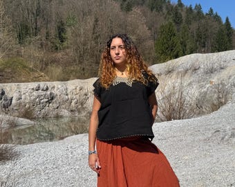 Chemisier de cérémonie Chamula mexicain avec broderies faites main noir