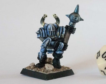 D&D Warhammer Painted Miniature - Blue Chaos Warrior - Vintage Metal Mini RPG - Dungeons and Dragons