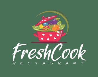 Fresh cook logo, recipe logo, kitchen logo, dish logo, pot logo, cooking logo, restaurant logo, food logo, vegetable logo, cook logo, chef