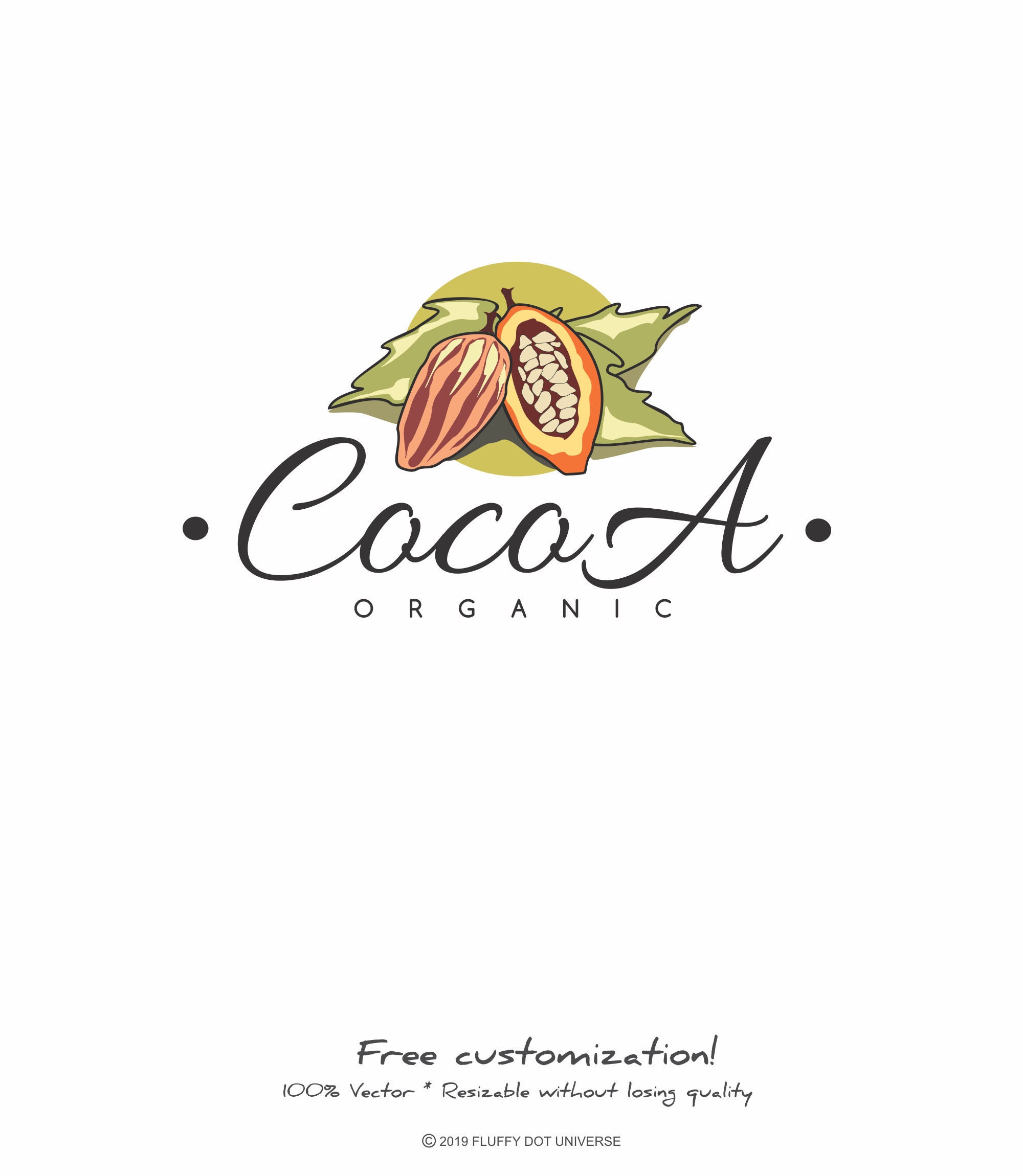 Cocoa Logo, Plant Logo, Natural Logo, Organic Logo, Raw Food Logo