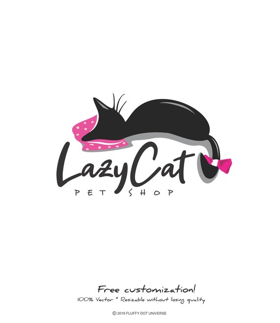 Lazy Cat Logo Kitten Logo Pet Logo Sleeping Logo Animal Etsy