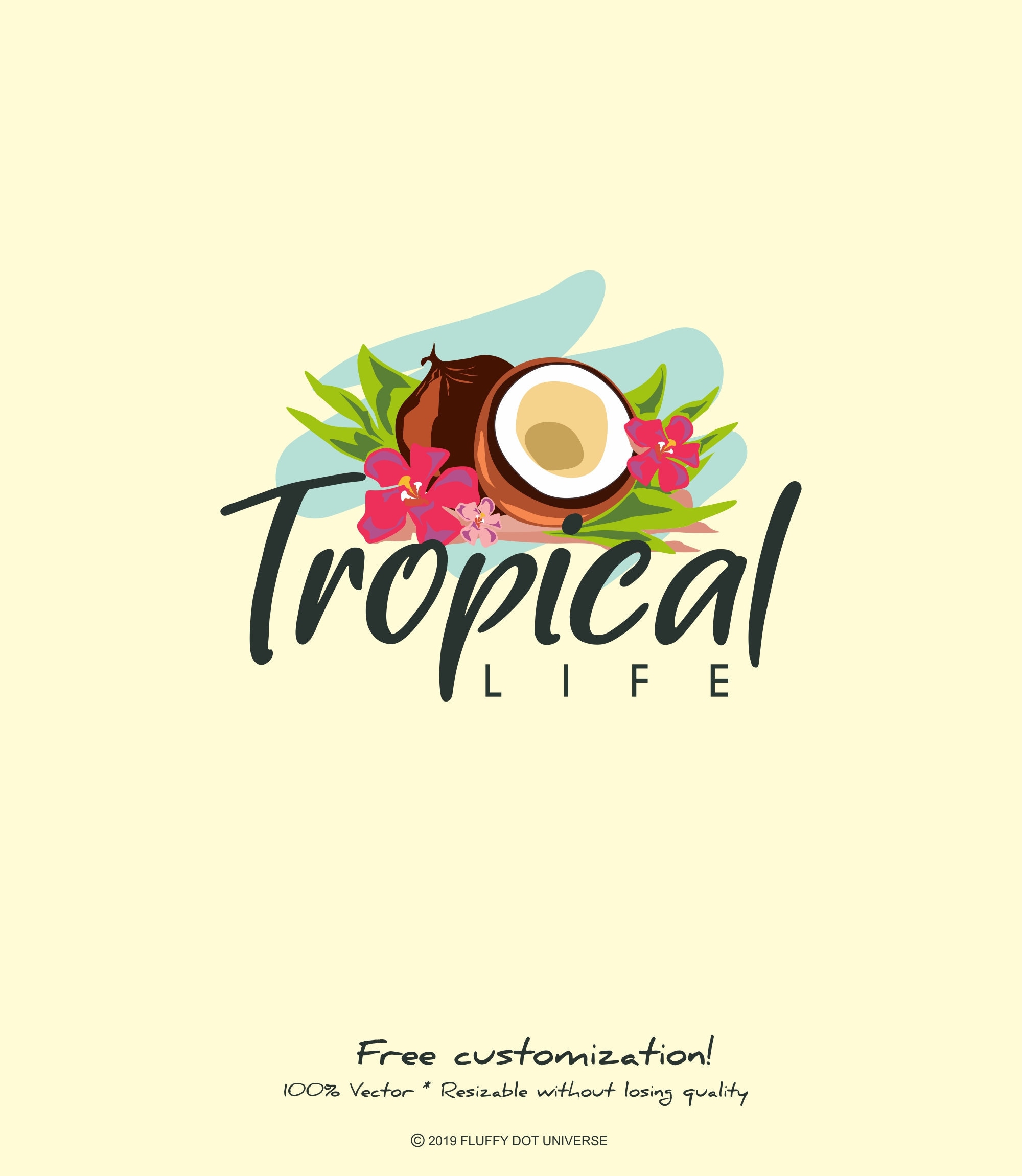 Tropical Logo, Summer Logo, Coconut Logo, Cocktail Logo, Beach Logo