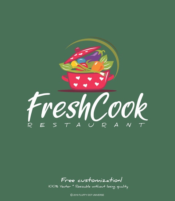 Fresh Cook Logo Recipe Logo Kitchen Logo Dish Logo Pot Logo Cooking Logo Restaurant Logo Food Logo Vegetable Logo Cook Logo Chef