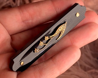 Victorian Seed Pearl and Black Onyx Mourning Brooch