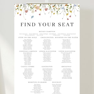 Wildflower Wedding Seat Plan, Seating Chart Template, Editable Seating Chart, Printable Seating Plan, Editable Template , Wedding Poster.