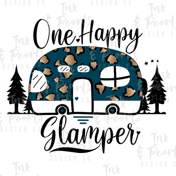 Happy Glamper Design, Cheetah Camper, RVing Design, Glamping Design, T-Shirt Design, PNG, Digital Download, Sublimation, Screen Print Design