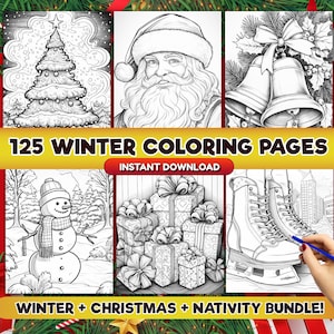 125+ High Quality Winter Christmas Coloring Pages + Nativity Bundle Printable Winter Christian Santa Adult Coloring Sheets Instant Download