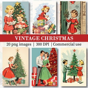 Images de Noël vintage des années 1950 Images de carte de voeux rétro des années 1950 Imprimable en téléchargement numérique instantané Kitsch vacances hiver PNG