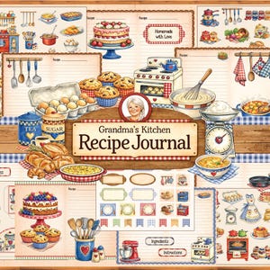 Kit de carnet de recettes pour la cuisine de grand-mère, éphémères vintage de cuisine de ferme (téléchargement numérique)