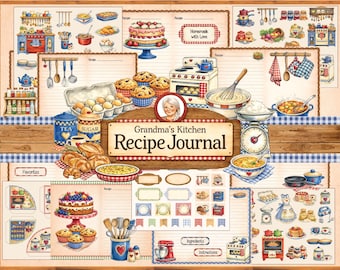 Kit de carnet de recettes pour la cuisine de grand-mère, éphémères vintage de cuisine de ferme (téléchargement numérique)