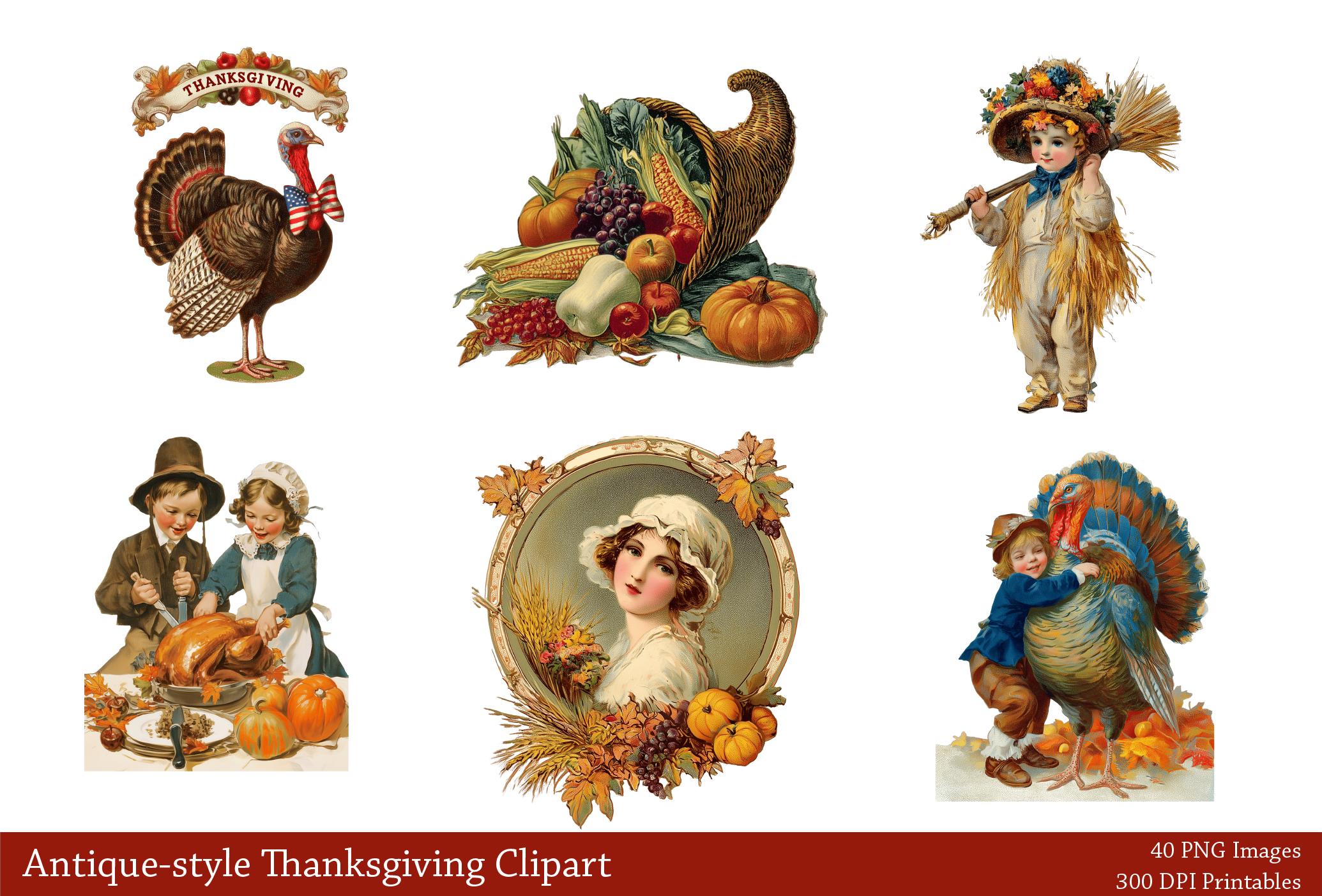 40 High-quality Vintage Thanksgiving Clipart Bundle, Retro Antique ...