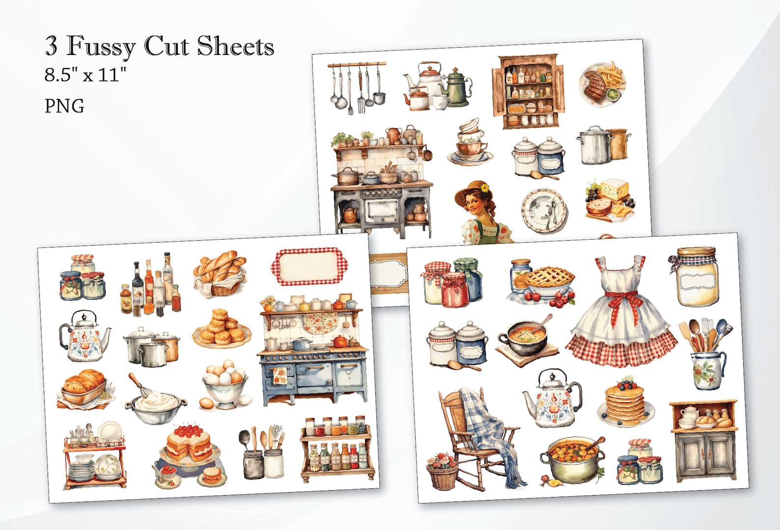 Country Kitchen Recipe Junk Journal Kit, Fussy Cut, Vintage Scrapbook ...