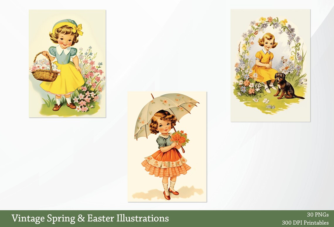 Retro Easter Spring 30 High-quality Vintage Easter Spring Illustrations Bundle, Easter ...