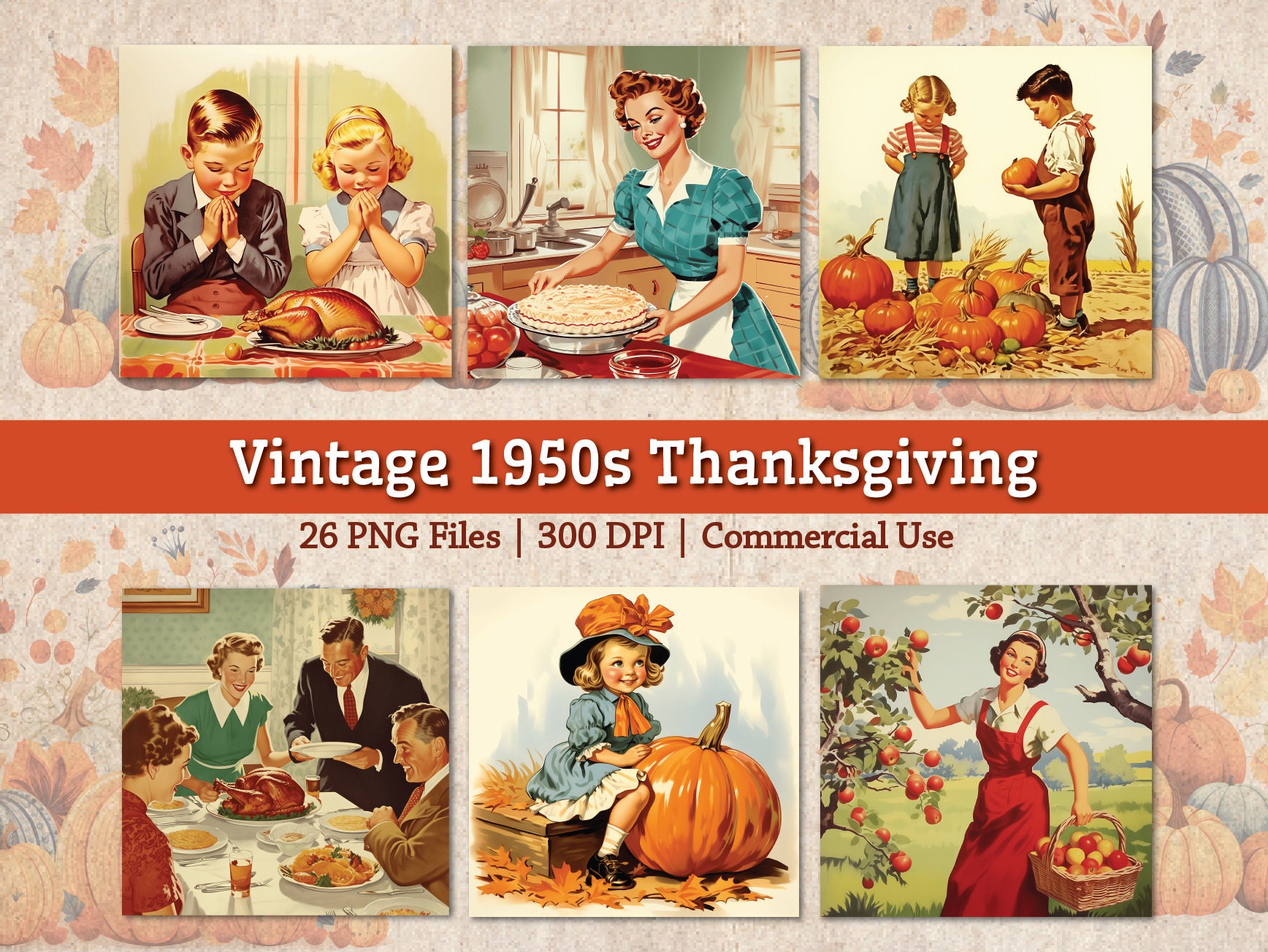 Vintage 1950s Thanksgiving Printable Images, Retro 50s Autumn ...