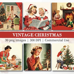 Imagens Vintage De Natal Dos Anos 50 Clipart Retro Cartões De Felicitações Ilustrações Dos Anos 50 Para Impressão Download Digital Instantâneo Kitsch Feriado Inverno PNG