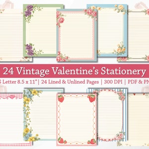 Papelería vintage con letras de EE. UU., papelería retro imprimible, descarga instantánea, papelería Shabby Chic, día de San Valentín, con y sin forro