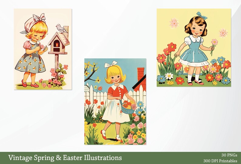 Retro Easter Spring 30 High-quality Vintage Easter Spring Illustrations Bundle, Easter ...