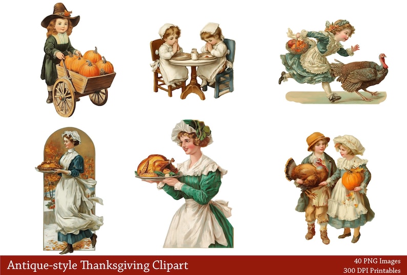 40 High-quality Vintage Thanksgiving Clipart Bundle, Retro Antique ...
