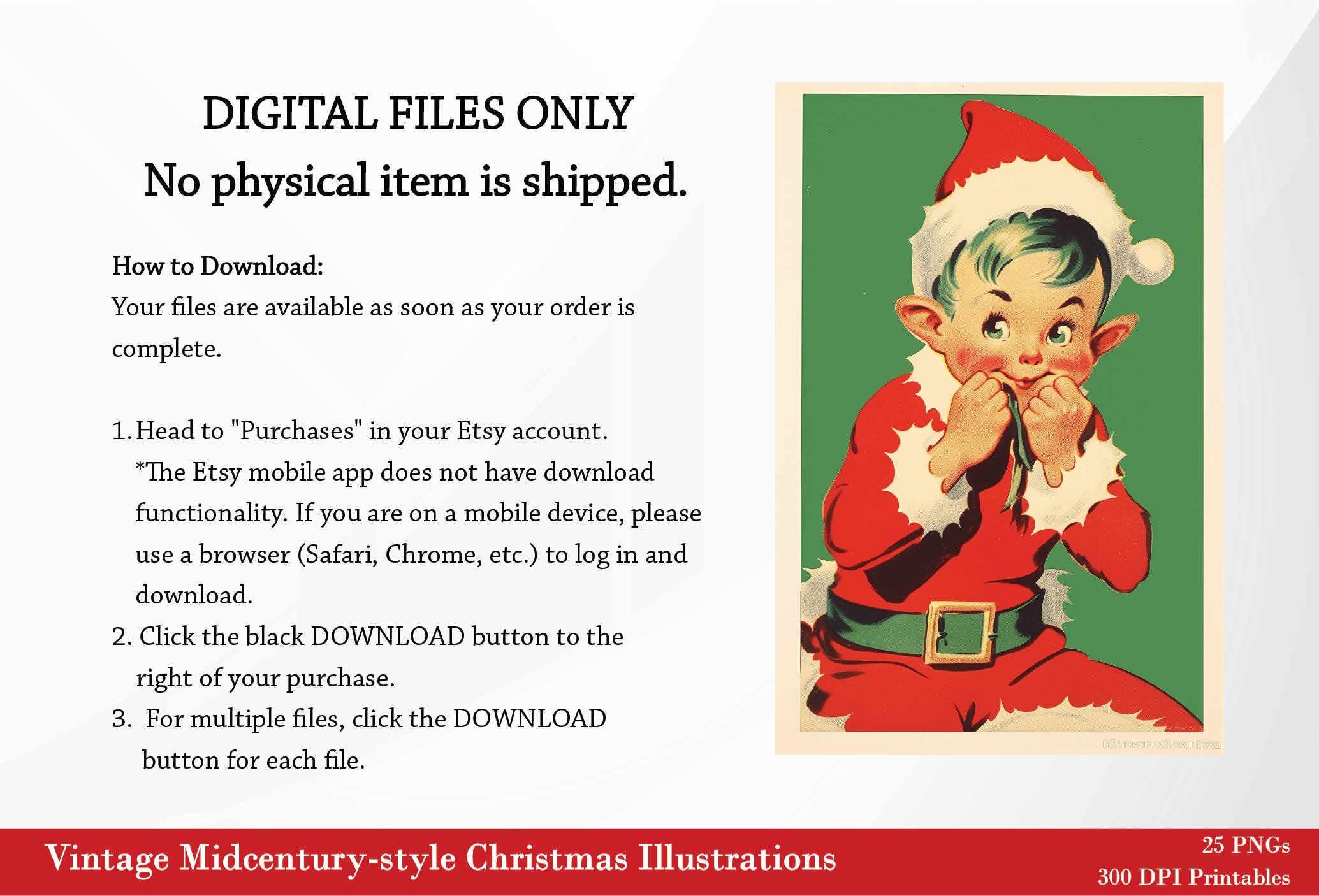 Vintage 1950s Christmas Illustrations, Midcentury Christmas Images