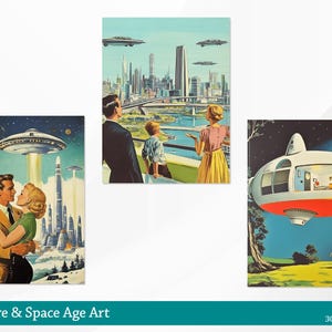 Retro Futurism Space Age Image Bundle, Vintage Future PNG, Mid Century Modern Clipart 50s 60s 80s Intergalactic Sci Fi Art Print Printable image 8