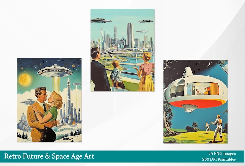 Retro Futurism Space Age Image Bundle, Vintage Future PNG, Mid Century Modern Clipart 50s 60s 80s Intergalactic Sci Fi Art Print Printable image 8